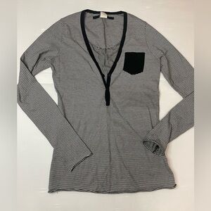 Ksubi Black White Long Sleeve Henley T-shirt Size Small